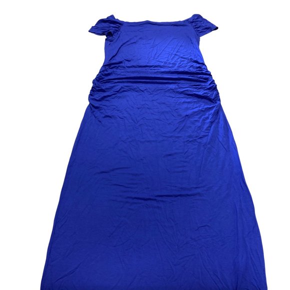 Women's Off Shoulder Short Sleeve Ruched Side Slit Bodycon Maternity Maxi Dress - Picture 1 of 3